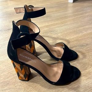 Free with purchase 💖 Black geometric boho chic block chunky heels party, fall